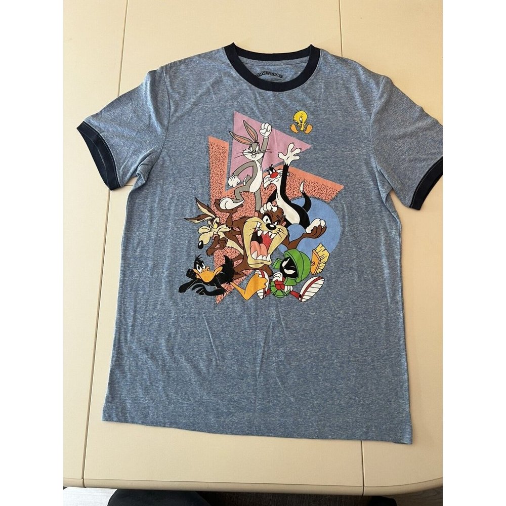 Men's Vintage T-shirt Looney Tunes Characters Cartoon Gray Classic Tee